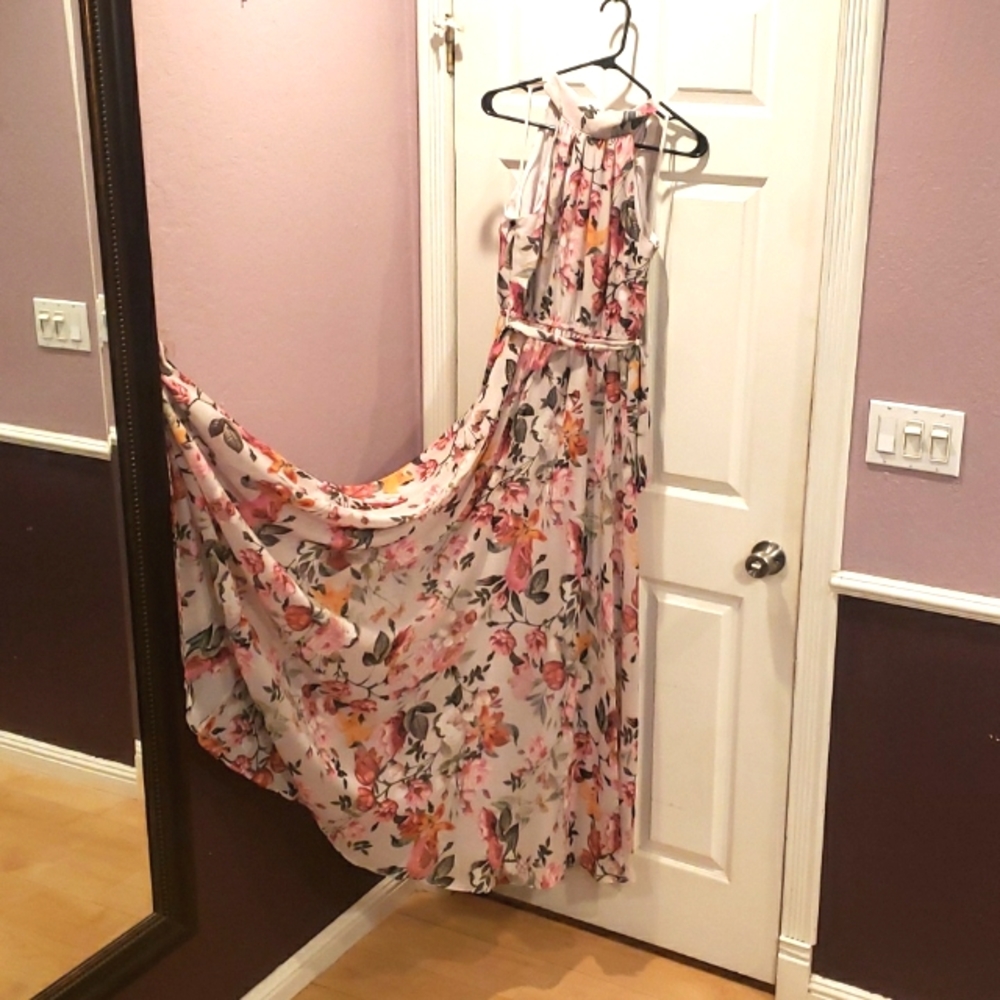 Eliza J Floral-Print Halter-Neck Maxi Dress